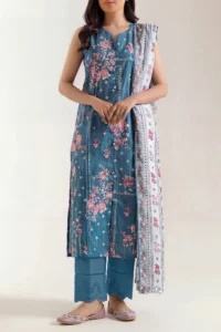 unstitched printed self strip lawn 3 piece