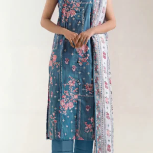 unstitched printed self strip lawn 3 piece
